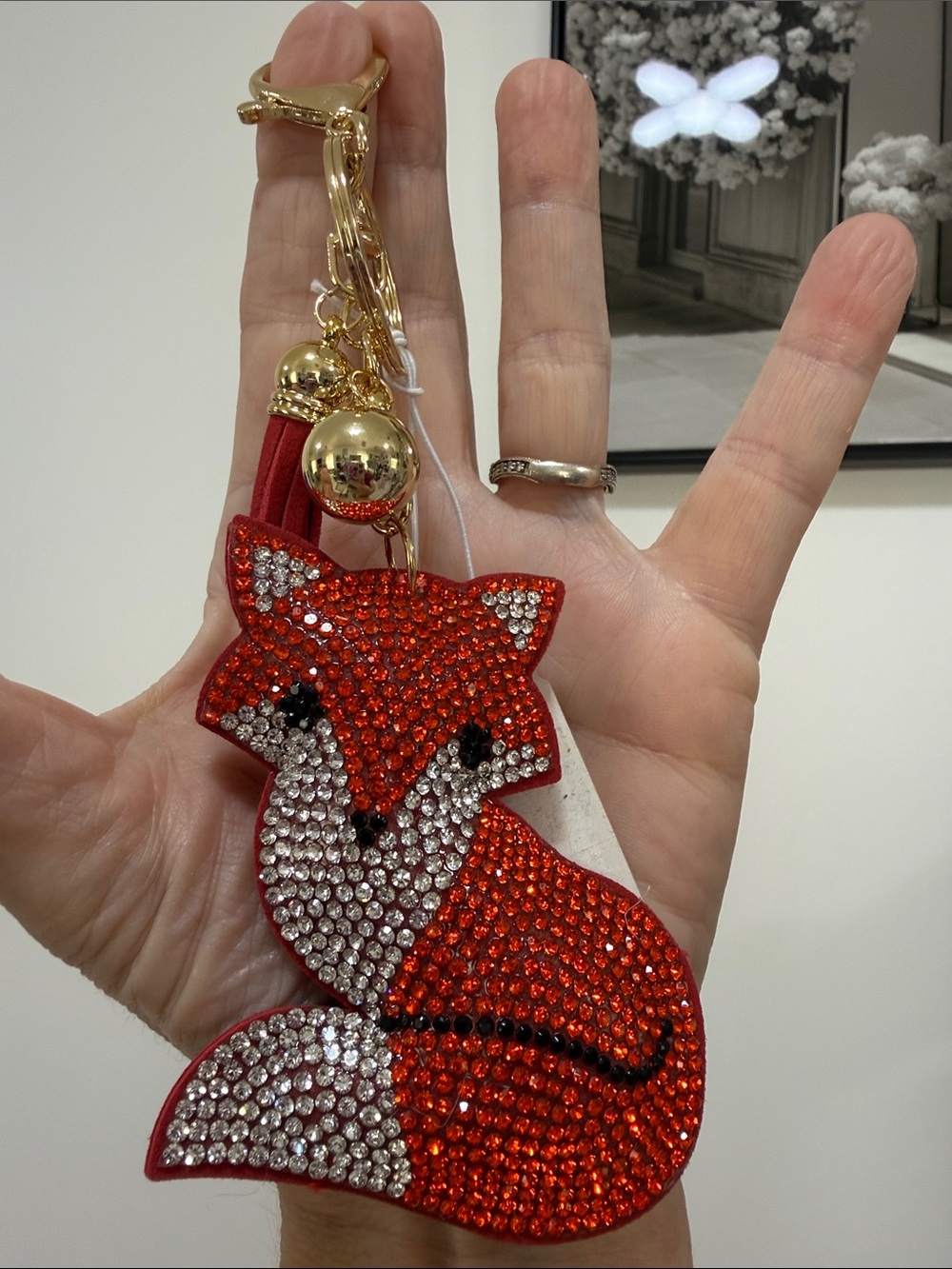 Red Crystal Fox Key & Bag Charm with Gold Hardware
